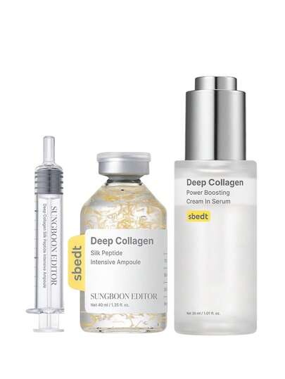 【SUNGBOON 编辑】丝胶原蛋白肽面部提拉套装 - 安瓶精华 + 紧致精华，蕴含8种玻尿酸，有效淡化细纹和皱纹 | 礼盒套装，富含胶原蛋白和肽，保湿提拉，抗衰老，韩式居家护肤紧致提拉 | 72小时长效保湿，适合所有肤质，适合秋冬季、Y2K、万圣节、派对、感恩节、新年、圣诞节等场合，也是一份很棒的礼物。