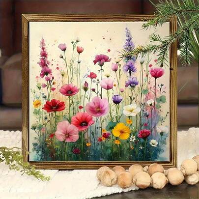 1 Piece 3d Retro Spring Wooden Floral Wall Hanging, Adorned With Vibrant Poppies And Wildflowers - Wooden Home Decor, Suitable For Living Rooms, Bedrooms, Offices, And Bathrooms - Versatile Housewarming Gift, Country-Style Home Decor, Office Art, Decorative Frame