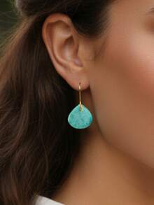 Elegant Natural Stone Earrings, Fashionable Macaron Blue Eardrops, Delicate 18K Gold Plated Jewelry - Multicolor - View 6