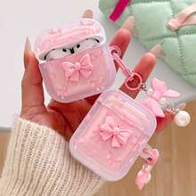 心形花朵蝴蝶结设计手机壳，带蝴蝶结挂饰，兼容苹果 4、Pro 3/Pro 2/3 - 粉色 - 查看 3