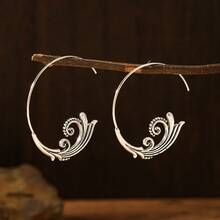 New European And American Style Red Zirconia Antique Earrings, Unique And Exaggerated Vintage Jewelry - 銀色 - 查看 5