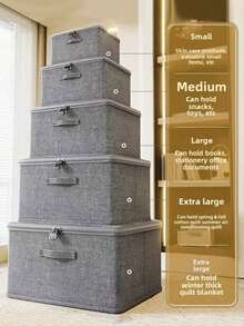 1PC Gray Foldable Storage Box With Zipper & Lid, Large-Capacity Clothes & Quilt Organizer, Home Storage & Organization, Minimalist Style, Linen-Like Fabric Material, Cube Shape, With Reinforced Handles & Dual Zippers, Dustproof & Stackable Function, For Wardrobe/Bedroom/Closet, Minimalist & Practical, For Adults/Families/Renters, Housewarming Gift - Multicolor - View 4