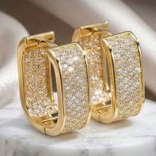 Nuevos pendientes de aro de lujo y moda para mujeres, decorados con circonita cúbica sintética brillante, regalo de joyería para mujeres, niñas, bodas, San Valentín, viajes casuales, accesorios a juego, cumpleaños, graduación - Multicolor - Ver 11