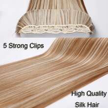 Extensiones de cabello invisibles de una pieza, pelo largo sintético liso de 24 pulgadas, 5 Clips, postizo negro y marrón para mujer 3VIE - 12M613 - Ver 5