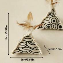 Handmade Random Cat Toys | Thickened Durable Anti-Scratch Canvas | Geometric Triangle Cat Teaser Stick With Bells | Natural Feather Cat Wand - Random Color - View 9