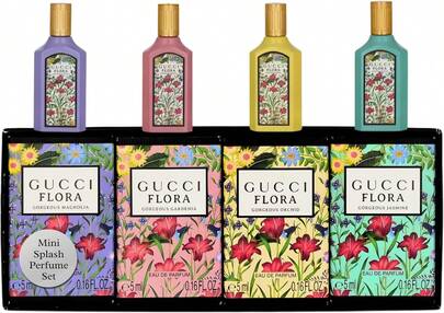  Gucci Perfume For Women Variety 4-Piece Mini Splash Travel Gift Set | Gorgeous Magnolia + Gorgeous Gardenia + Gorgeous Orchid + Gorgeous Jasmine