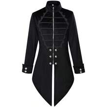 COS Men's Retro Medieval Stand Collar Coat, Dark Patterned Gothic Style Top, Show Costume For Carnival And Halloween. - Red - View 3