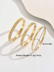 3pcs Set Stainless Steel Clover Cubic Zirconia Bangle Bracelet, Minimalist Sparkling Bracelets Suitable For Daily Wear, Fashion Jewelry Mix And Match - Yellow Gold - View 6