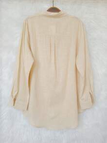 Women's Long-Sleeved Linen Shirt - 香檳色2 - 查看 4