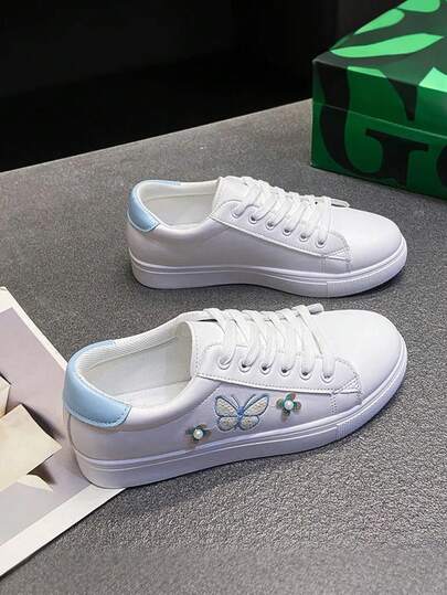 Nuevos zapatos casuales para mujer, zapatillas deportivas para mujer aptas para estudiantes, zapatillas deportivas con cordones transpirables y a la moda para mujer, zapatos casuales con estampado de mariposas, calzado cómodo con suela blanda antideslizante. Ideales para citas, actividades al aire libre, viajes, senderismo y uso diario en el tiempo libre.