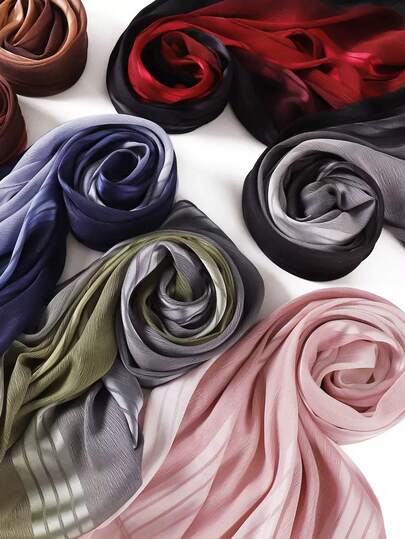 1 pezzo Hijab elegante da donna in raso con texture, patchwork, plissettato e sfumato