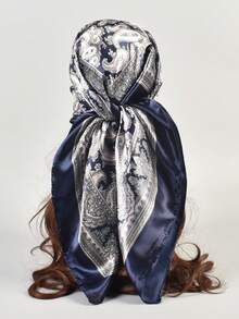 1条百搭复古佩斯利花纹印花围巾 - 藏青色 - 查看 1