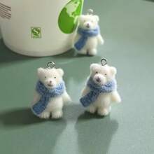 4pcs Cute 3D Flocked Scarves With Polar Bear Resin Pendant Cartoon Animal Charms For Jewelry Making Additions - Multicolor - View 6