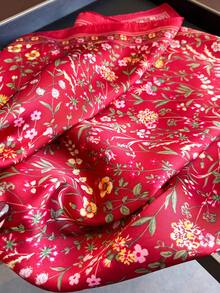 1 pieza Pañuelo cuadrado de seda con estampado floral vintage, adecuado para playa, calle, diario, vacaciones, negocios, decoración de moda, cinta, vacaciones - Rojo - Ver 3