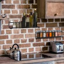 1pc No-Drill Wall Mounted Spice Rack, Space-Saving Design, Holds 6-8 Spice Jars. Ideal For Cabinet Doors And Wall Storage Of Seasonings, Stable With A Maximum Load Capacity Of 10kg. Perfect For Kitchen, Bathroom And Other Scenes. - Multicolor - View 5