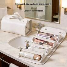 Detachable Compartment Cosmetic Bag, High-Quality Portable Travel Organizer, Large Capacity PU Handbag Waterproof Toiletry Pouch - Multicolor - View 3