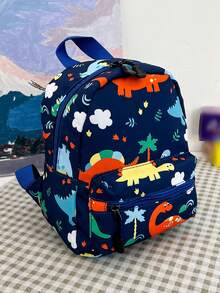Nueva mochila escolar de gran capacidad de tela Oxford ultraligera y de carga reducida con estampado de dinosaurios de dibujos animados - Azul - Ver 4