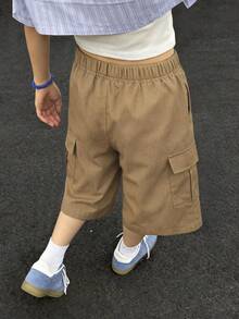 1件少女时尚舒适直筒七分裤 - 卡其色 - 查看 2