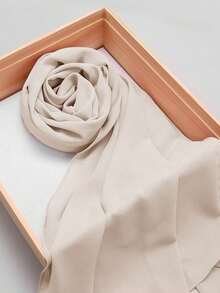 1pc Women's Fashionable Minimalist Solid Color Pearl Chiffon Scarf, Suitable For Daily Wear - 杏色 - 查看 2