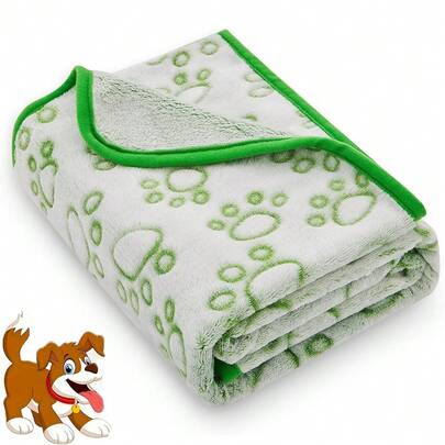 One Set Of 1 Packs, Soft Flannel Pet Blankets For Dogs And Cats - Soft Polyester Fiber, Machine Washable With Paw Print Pattern - Versatile, Suitable For Small To Large Breeds