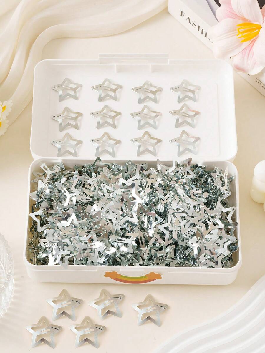 10 piezas/30 piezas/50 piezas Pinzas para el cabello con estrellas huecas metálicas estilo Y2K, lindos pasadores de estrella de cinco puntas para el flequillo, adecuados para peinados diarios, de trabajo y de fiesta - Multicolor - Ver 1