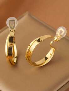 1 Pair Fashionable New Round Circle Iron Earrings For Women, Clip-On Earrings With Double Circles, Slimming & Elegant, Suitable For Daily Wear, Holiday Gift - Ear Clip - View 6