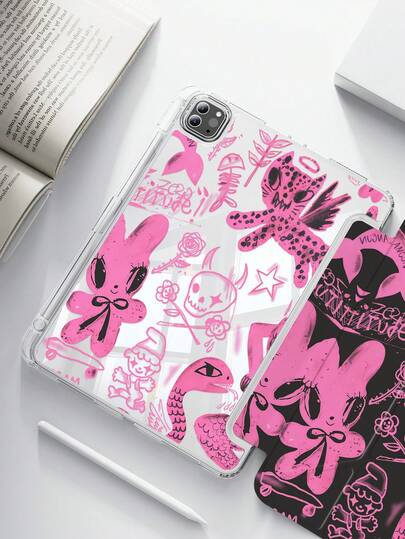 Ốp lưng hai mặt bằng acrylic trong suốt, màu hồng nhạt, họa tiết hoạt hình dễ thương, chống sốc, phù hợp với iPad thế hệ thứ 7, 8, 10 (10.2 inch), có khe cắm bút cảm ứng, hỗ trợ chức năng bật/tắt màn hình, là lựa chọn quà tặng lý tưởng.