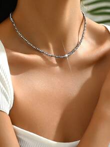 1pc Women's Jelly Color Minimalist Beaded Necklace - Gray-n386 - View 2