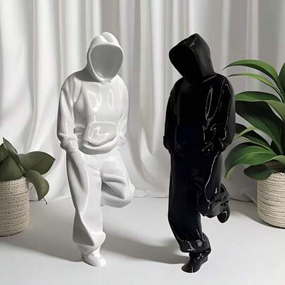 2pcs Black & White Faceless Thinker Figurines, Durable Plastic Decorative Collectibles, Suitable For Computer Desk, Hallway Decor, And Collectors Of Abstract Virtual Characters