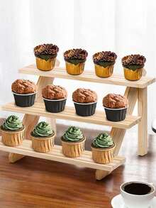 1pc Wooden Stepped Jewelry Display Stand, Creative Accessories Display Rack, Jewelry Organizer, Dessert Display Shelf, Minimalist Desktop Display Rack - Apricot - View 7