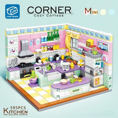 Luxury 500+ Piece Mini Building Blocks Game, Fun Stress Relief & Anti-Anxiety Toy For Adults, Imaginative House Model Building Puzzle, 1 Set Exquisite Kitchen & Bedroom Model With Stickers, Luxury Desktop Ornament & Bedroom Decor, Educational Hands-On Stress Relief Toy, Adorable Couple Apartment & Urban Street Scene Bricks