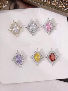 2pcs Luxury Oval Diamond Nail Gems, 3D Elegant Colorful Large Diamond Nail Art Decorations, Metallic Regal Style False Nail Decor Nails - Multicolor - View 5