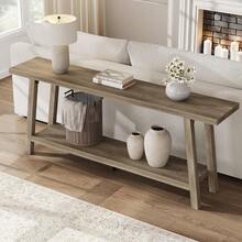 Beaully 70.8inch Long Farmhouse Entryway Tables, 2 Tier Rectangular Couch Table Behind Sofa, Accent Tables For Hallway, Entrance, Foyer, Living Room - Rustic Pear - View 3