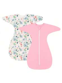2 Packs Set Cotton Transitional Swaddle Baby Sleep Sack With 2-Way Zipper - Pink Flowers - View 8