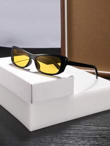 1副男士复古窄框矩形时尚眼镜，轻盈聚碳酸酯镜框，休闲百搭，适合日常外出佩戴，附眼镜盒 - 彩色 - 查看 6