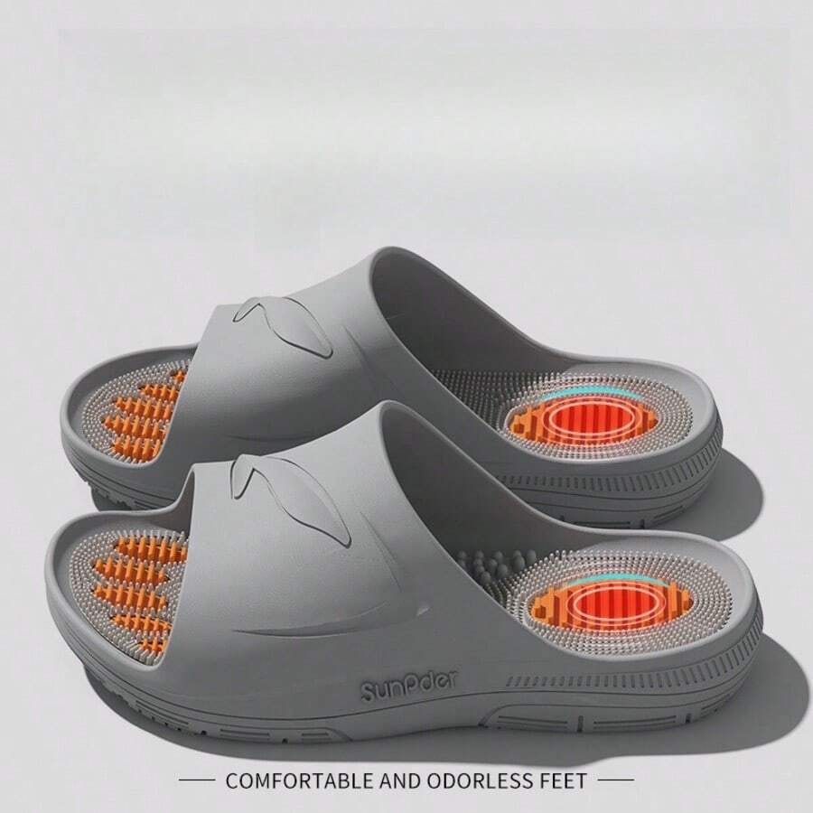 Particle Massage Cool Slippers For Men And Women In Summer Indoor Home Anti Slip Slippers - Pure Color Simple Casual Slippers - 灰色 - 查看 1
