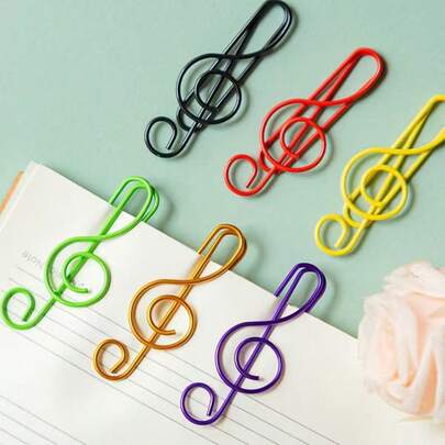 100pcs Metal Music Note Shaped Paper Clips, Colorful Decorative Binder Clips, Creative Treble Clef Bookmark Stationery Supplies