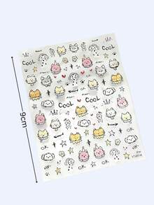1 pièce Autocollants d'art pour ongles de chat de dessin animé mignon, style graffiti, design de chaton adorable, décalcomanies pour ongles DIY, décoration de scrapbooking - Multicolore - Voir 6