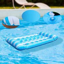 1 Stück gestreiftes, durchbrochenes aufblasbares Schwimmbett - Wasserliege für Erwachsene, Freizeitfloß für den Sommerurlaub - faltbar & tragbar - mit integriertem Kissen - vielseitig einsetzbar für Pools, Meeresküste, Strände und Wasserparks - Wassersitzplätze - Übersicht 9