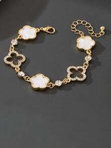 2件套奢华优雅水晶镂空四叶草网球手链套装，多层四叶草手链，日常及派对必备饰品 - 五葉花手鍊 - 查看 2