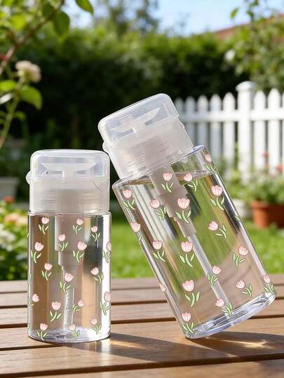 Nuova bottiglia da viaggio ricaricabile in PET con motivo a tulipano, dispenser per struccante, bottiglia dosatrice portatile da 100 ml/200 ml con pompetta, design a cupola, lavare a mano, riutilizzabile, bottiglia per struccante
