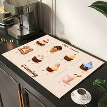 1pc Coffee Pattern Absorbent Drying Mat, Kitchen Decor Coffee Machine Mat, Handmade Coffee Pot Draining Pad, Kitchen Floor Mat, Dining Table Mat, Kitchen Counter Bowl Drying Mat, Breakfast Mat, Anti-Slip Heat-Resistant Draining Mat, Diatomite Draining Mat, Hides Stains, Super Absorbent Kitchen Mat, Easy To Clean Dish Rack Mat, Suitable For Kitchen, Dining Table, Coffee Shop, Bar, Holiday, Party, Home Decor, Holiday Gift - Multicolor - View 2