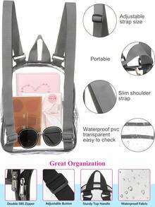 1 pieza Mochila transparente de PVC, mochila de viaje mini para deportes al aire libre, mochila transparente resistente con correas resistentes, adecuada para la escuela y el estudio - 1 Uds. - Ver 3