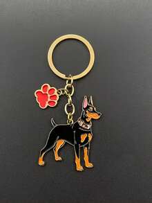 1个创意可爱锌合金卡通杜宾犬钥匙扣吊坠，时尚宠物狗包挂饰，个性化派对小礼物 - 彩色 - 查看 7