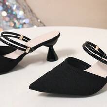 Women's Pointed Toe Mule Slip-On Heels, New Spring/Autumn Design,Kitten Heels - Black 1 - View 6