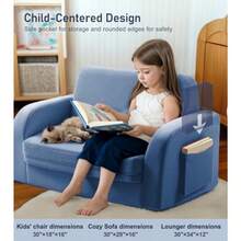 Sofá convertible 3 en 1 extra ancho para niños sofá abierto para tumbona cómodo sillón para niños lavable a máquina sofá cama para niños para divertirse o descansar cómodo azul oscuro - azul oscuro - Ver 7