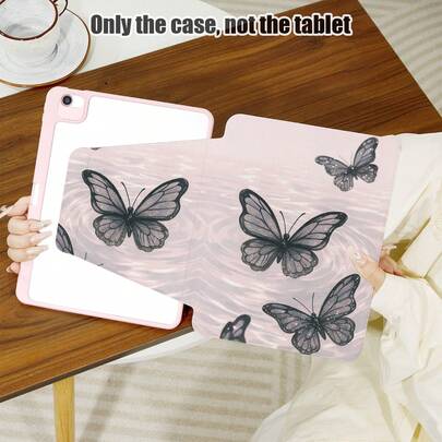 PU Leather Phone Case With Multiple Black Butterfly & Light Pink Pattern, 720° Rotating Stand, Auto Sleep/Wake Function, Suitable For Honor, Tablets, Apple Devices, Etc.