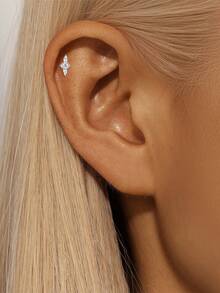 1Pc 0.1CT Moissanite 925 Sterling Silver Four Leaf Flower Flat Back Head Piercing Woman Earrings Applicable Wedding Jewelry Couple Gifts - Silver - View 2