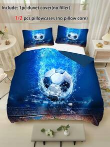 2/3PCS Children'S Bedding Set, Football Picture Duvet Set That Falls Into The Water, Made Of Polyester Material With Digital Printing, Suitable For Boys And Girls' Bedrooms, Dormitories, Teenagers' Holiday Gifts, Parents' Four Seasons - Multicolor - View 2
