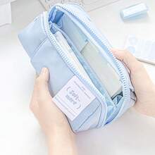 Rosyposy 1pc Cute Rectangular Multi-Pocket Pencil Case, Aesthetic Soft Color Large Opening Pencil Bag, Multi-Functional Student Cosmetic And School Stationery Desktop Storage Organizer - Rectangle - View 6
